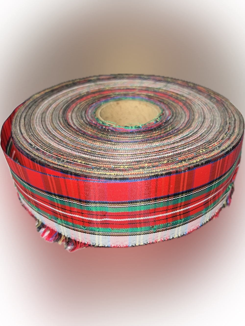 💥 New Red Multi-Color Plaid Fringed Holiday Ribbon Roll Christmas 2” Wide Decor
